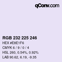 颜色代码: RGB 232 225 246 | qconv.com