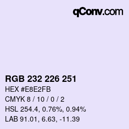 Color code: RGB 232 226 251 | qconv.com