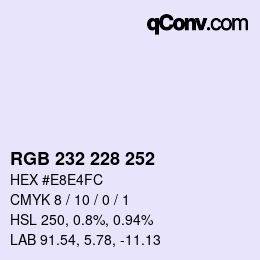Color code: RGB 232 228 252 | qconv.com