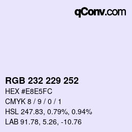 Color code: RGB 232 229 252 | qconv.com