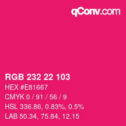 Color code: RGB 232 22 103 | qconv.com