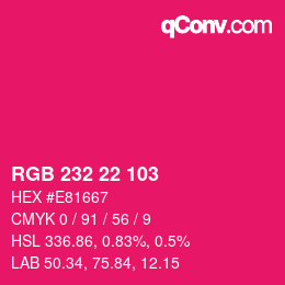 Color code: RGB 232 22 103 | qconv.com