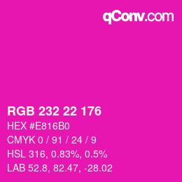 颜色代码: RGB 232 22 176 | qconv.com