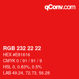 Color code: RGB 232 22 22 | qconv.com