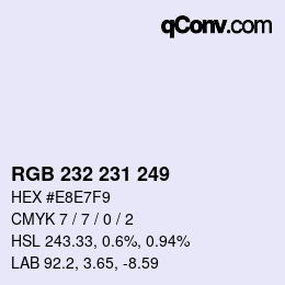 Color code: RGB 232 231 249 | qconv.com
