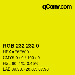 Color code: RGB 232 232 0 | qconv.com