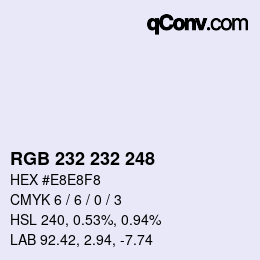 Color code: RGB 232 232 248 | qconv.com