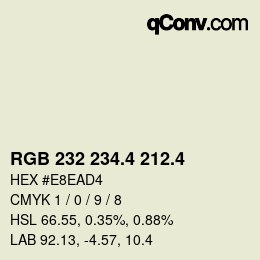 カラーコード: RGB 232 234.4 212.4 | qconv.com