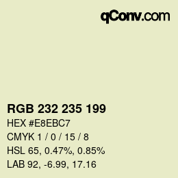 Color code: RGB 232 235 199 | qconv.com
