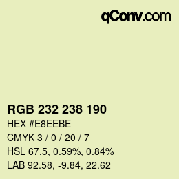Color code: RGB 232 238 190 | qconv.com