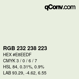 Color code: RGB 232 238 223 | qconv.com