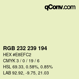 Color code: RGB 232 239 194 | qconv.com