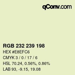 Color code: RGB 232 239 198 | qconv.com