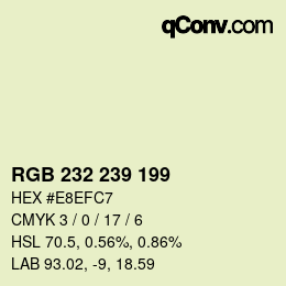 Color code: RGB 232 239 199 | qconv.com