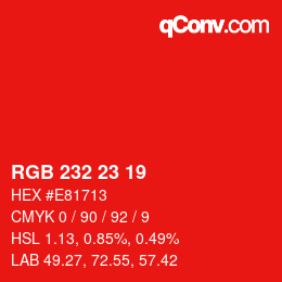 Farbcode: RGB 232 23 19 | qconv.com
