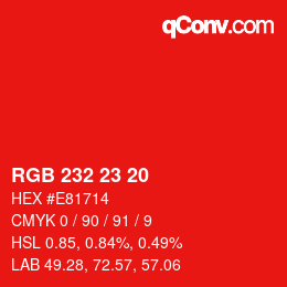 Color code: RGB 232 23 20 | qconv.com