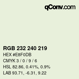 Color code: RGB 232 240 219 | qconv.com