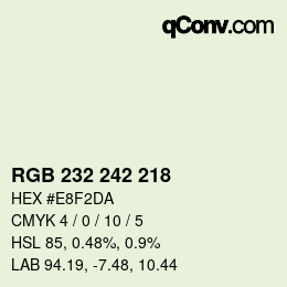 Color code: RGB 232 242 218 | qconv.com