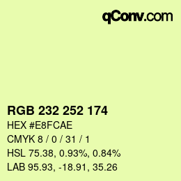 Color code: RGB 232 252 174 | qconv.com