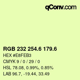 カラーコード: RGB 232 254.6 179.6 | qconv.com