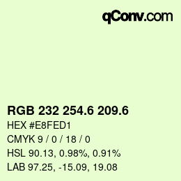 カラーコード: RGB 232 254.6 209.6 | qconv.com
