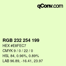 Color code: RGB 232 254 199 | qconv.com