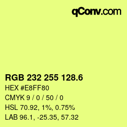 カラーコード: RGB 232 255 128.6 | qconv.com