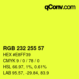 Color code: RGB 232 255 57 | qconv.com