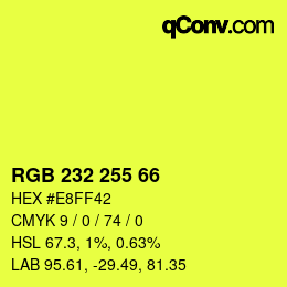 Color code: RGB 232 255 66 | qconv.com