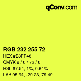 Color code: RGB 232 255 72 | qconv.com