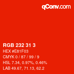 Color code: RGB 232 31 3 | qconv.com