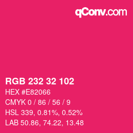 Color code: RGB 232 32 102 | qconv.com