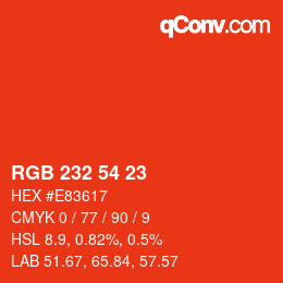 Color code: RGB 232 54 23 | qconv.com