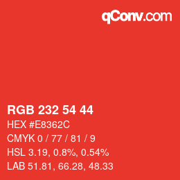 Color code: RGB 232 54 44 | qconv.com