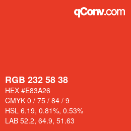 颜色代码: RGB 232 58 38 | qconv.com