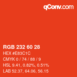 颜色代码: RGB 232 60 28 | qconv.com
