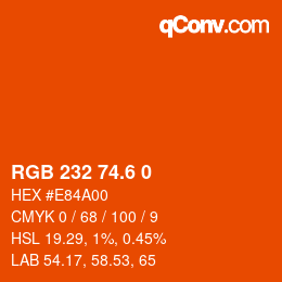 カラーコード: RGB 232 74.6 0 | qconv.com