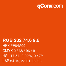 カラーコード: RGB 232 74.6 9.6 | qconv.com