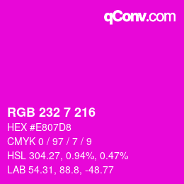 Color code: RGB 232 7 216 | qconv.com