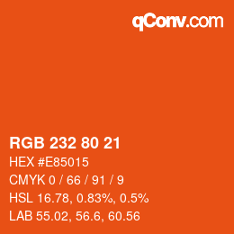 Color code: RGB 232 80 21 | qconv.com