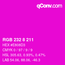 颜色代码: RGB 232 8 211 | qconv.com