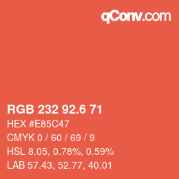 カラーコード: RGB 232 92.6 71 | qconv.com