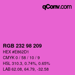 カラーコード: RGB 232 98 209 | qconv.com