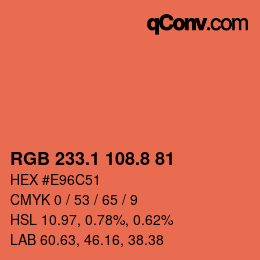 カラーコード: RGB 233.1 108.8 81 | qconv.com