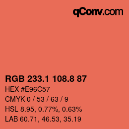 カラーコード: RGB 233.1 108.8 87 | qconv.com