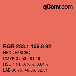 カラーコード: RGB 233.1 108.8 92 | qconv.com
