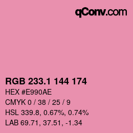 カラーコード: RGB 233.1 144 174 | qconv.com