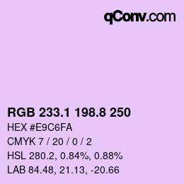 Color code: RGB 233.1 198.8 250 | qconv.com