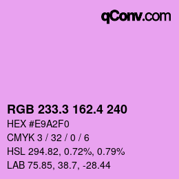 カラーコード: RGB 233.3 162.4 240 | qconv.com
