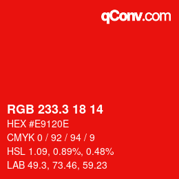 カラーコード: RGB 233.3 18 14 | qconv.com